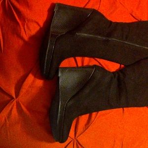 Impo Tadita Stretch Tall Side Zip To the Knee Black Wedge Platform Boot, 9.5